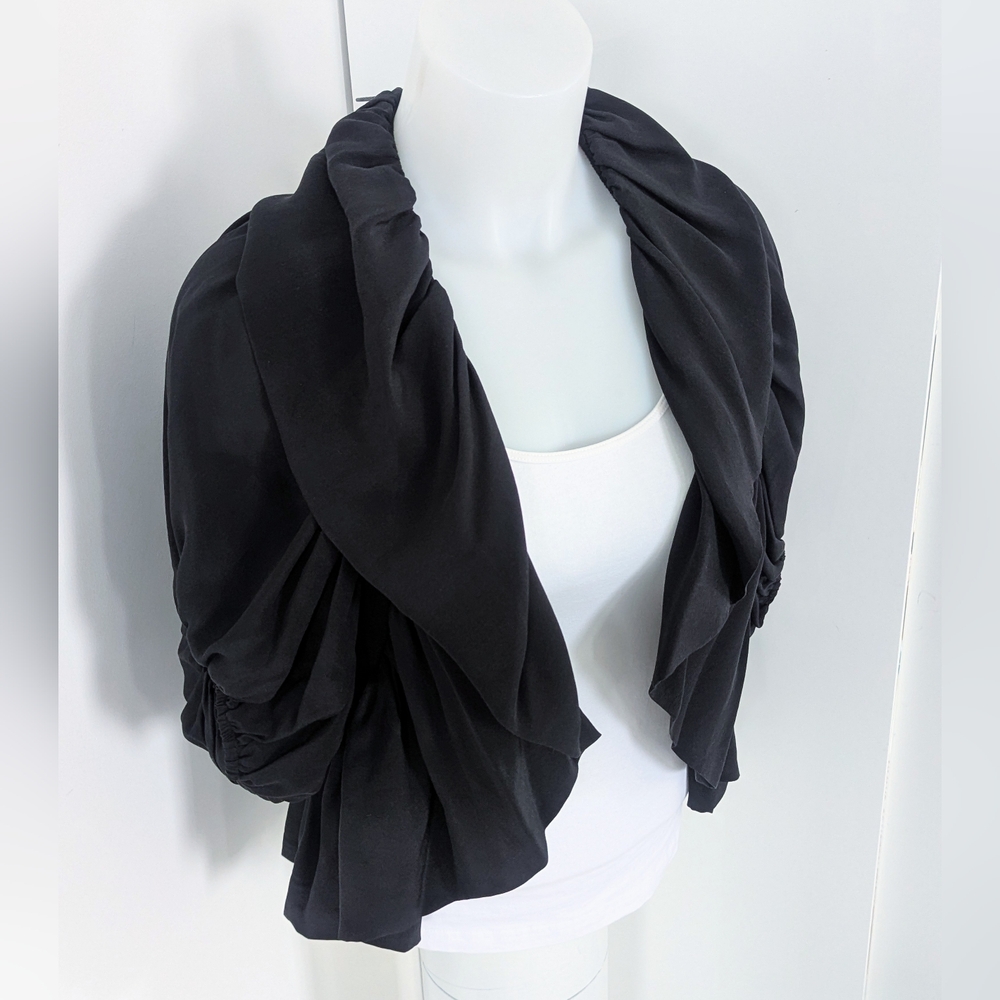 Black Ruffled Silk Bolero/Cardigan; Size S/M